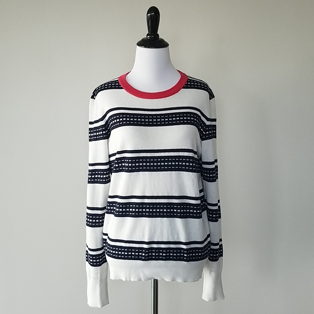 Equipment navy and white lightweight sweater